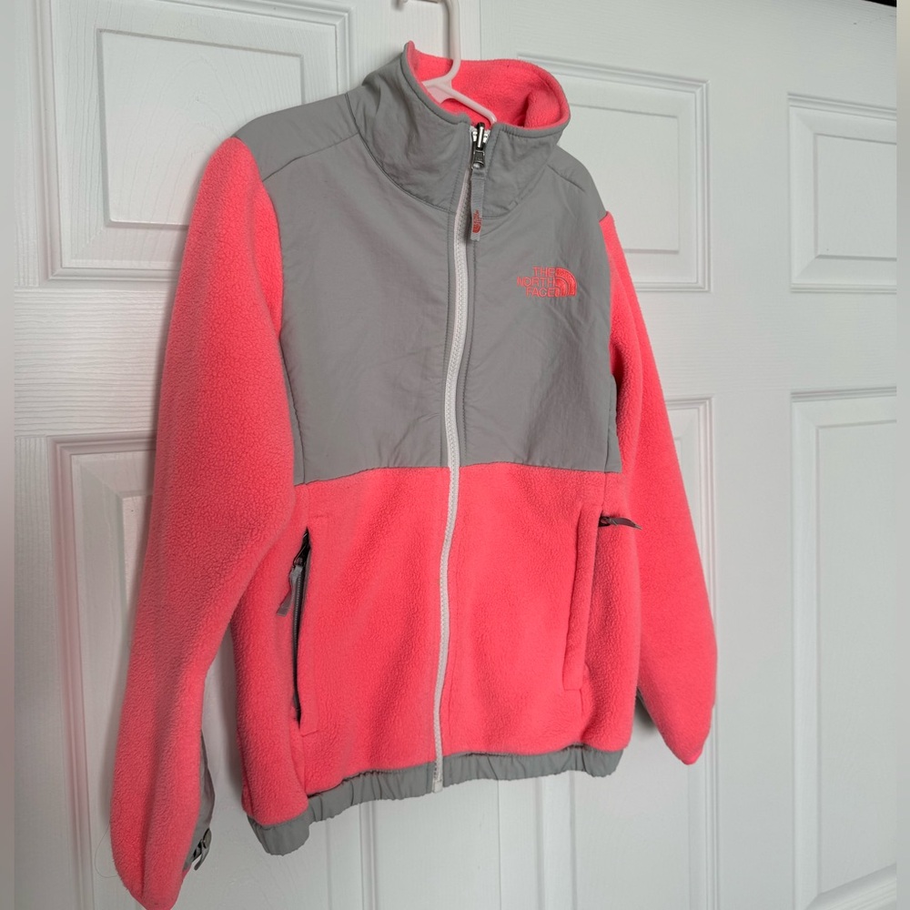 The North Face Girls neon pink with grey winter jacket size 7/8